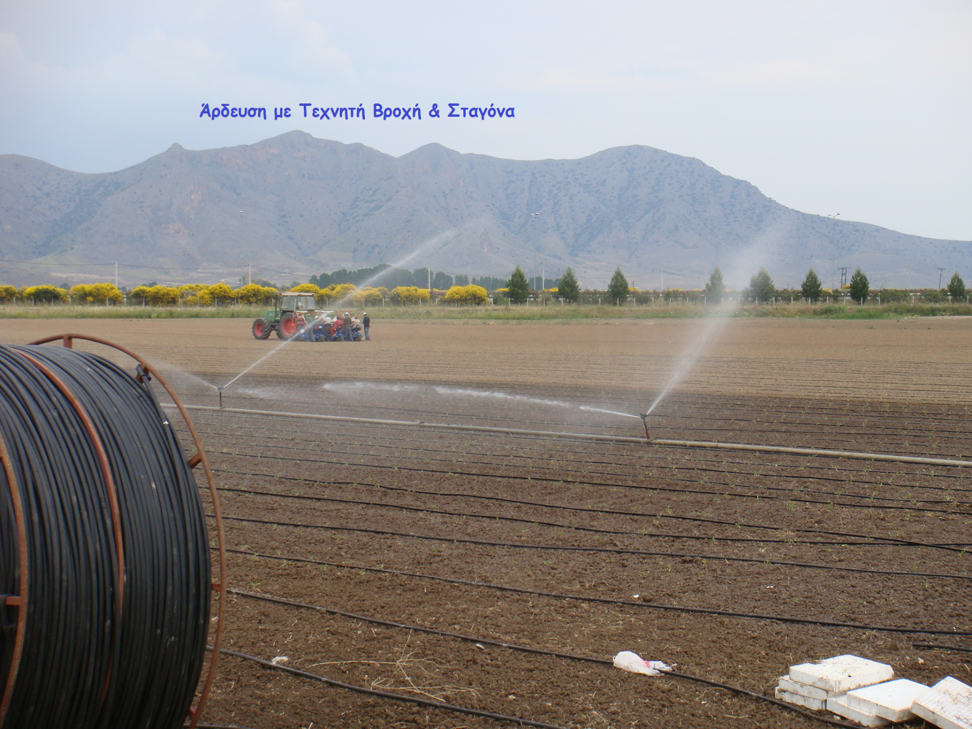 Άρδευση Αγρού με Τεχνητή Βροχή και Σταγόνα