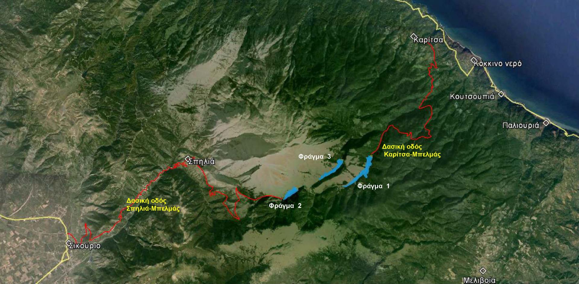 Χάρτης με τις θέσεις των φραγμάτων "Μπελμά" Κισσάβου Δήμου Αγιάς